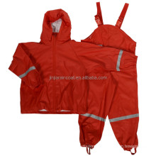 Factory waterproof PU rain jacket overall rain suit for children kid